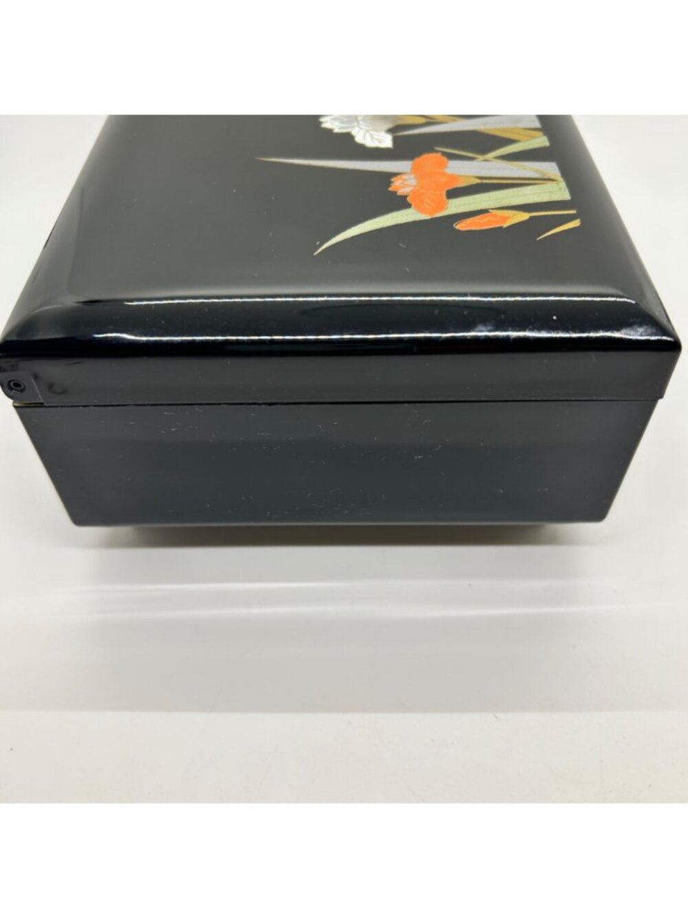 Vintage Otagiri Black Lacquer Musical Jewelry Box Iris "Shadow Of Your Smile" - Picture 8 of 16